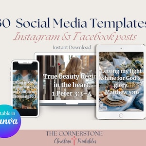 30 Christian Social Media Posts, Faith and Spiritual Templates, Done for you Christian Affirmation Templates, IG Posts, Editable in Canva