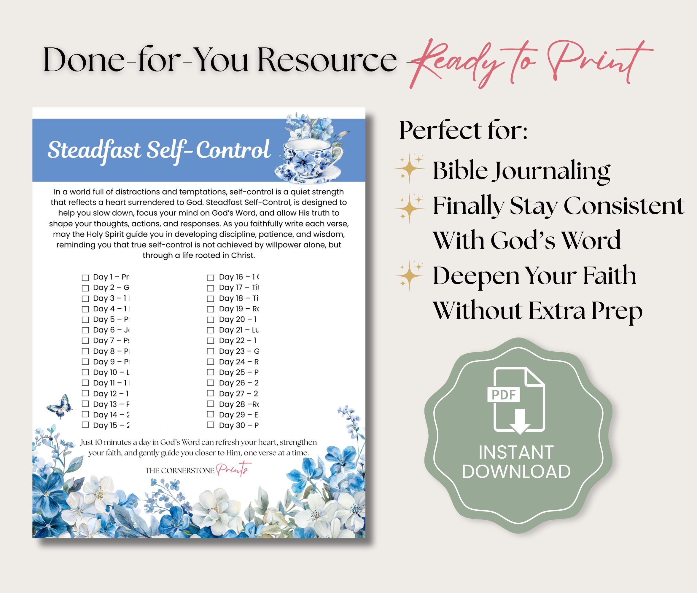 30 Day Scripture Writing Plan Printable, Steadfast Self Control Daily ...