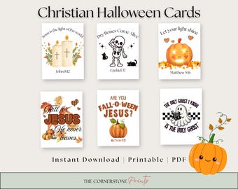 Biglietti di auguri cristiani per Halloween, tracce di versetti biblici, caramelle da distribuire (PDF)