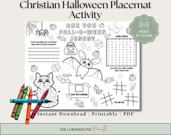 Christliche Halloween Tischset Aktivität, Kinder druckbar (PDF)