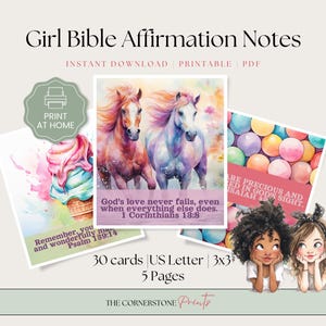Girl Bible Verse Cards, Christian Affirmations, Lunchbox Notes (PDF)
