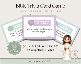 Jeu de cartes-questions sur la Bible, activité pour l'école du dimanche (téléchargement numérique)