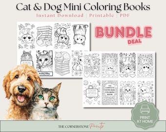 Cat & Dog Mini Coloring Book Bundle, Cute Animal Pages (Printable PDF)