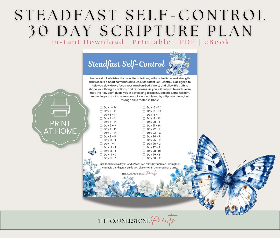 30 Day Scripture Writing Plan Printable, Steadfast Self Control Daily ...