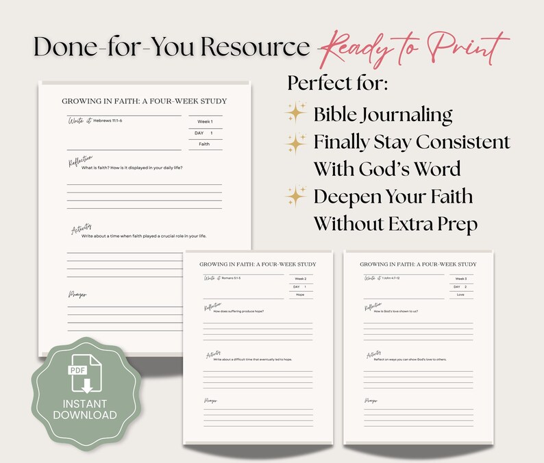 Growing in Faith Scripture Writing Plan, Daily Bible Study Printable ...