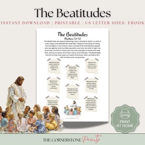 Beatitudes Printable for Kids, Bible Verse Summary (Instant Download)