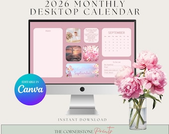 Christlicher Desktopkalender-Hintergrundbild, bearbeitbarer Kalender PC-Bildschirmschoner (Canva Editable)