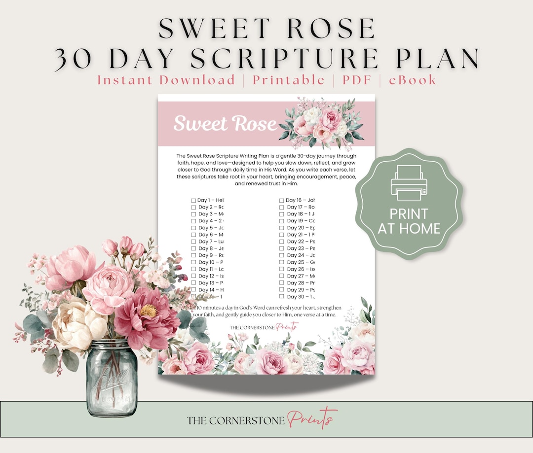 Sweet Rose 30 Day Scripture Writing Plan, Daily Bible Journaling ...