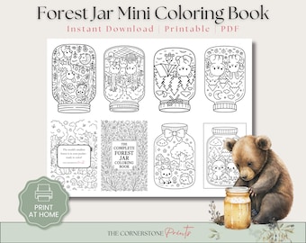 Minilibro para colorear de Forrest Jar para niños y adultos. Divertidas páginas para colorear de bolsillo (descarga instantánea).