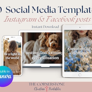 30 Christian Social Media Posts, Faith and Spiritual Templates, Done for you Christian Affirmation Templates, IG Posts, Editable in Canva