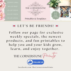 Promotional image encouraging moms and families to follow on Facebook for deals, updates, and new products.