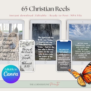 65 Christian Faceless Reels, Scripture Videos for Instagram & Tiktok (Digital Download, Canva Edit)