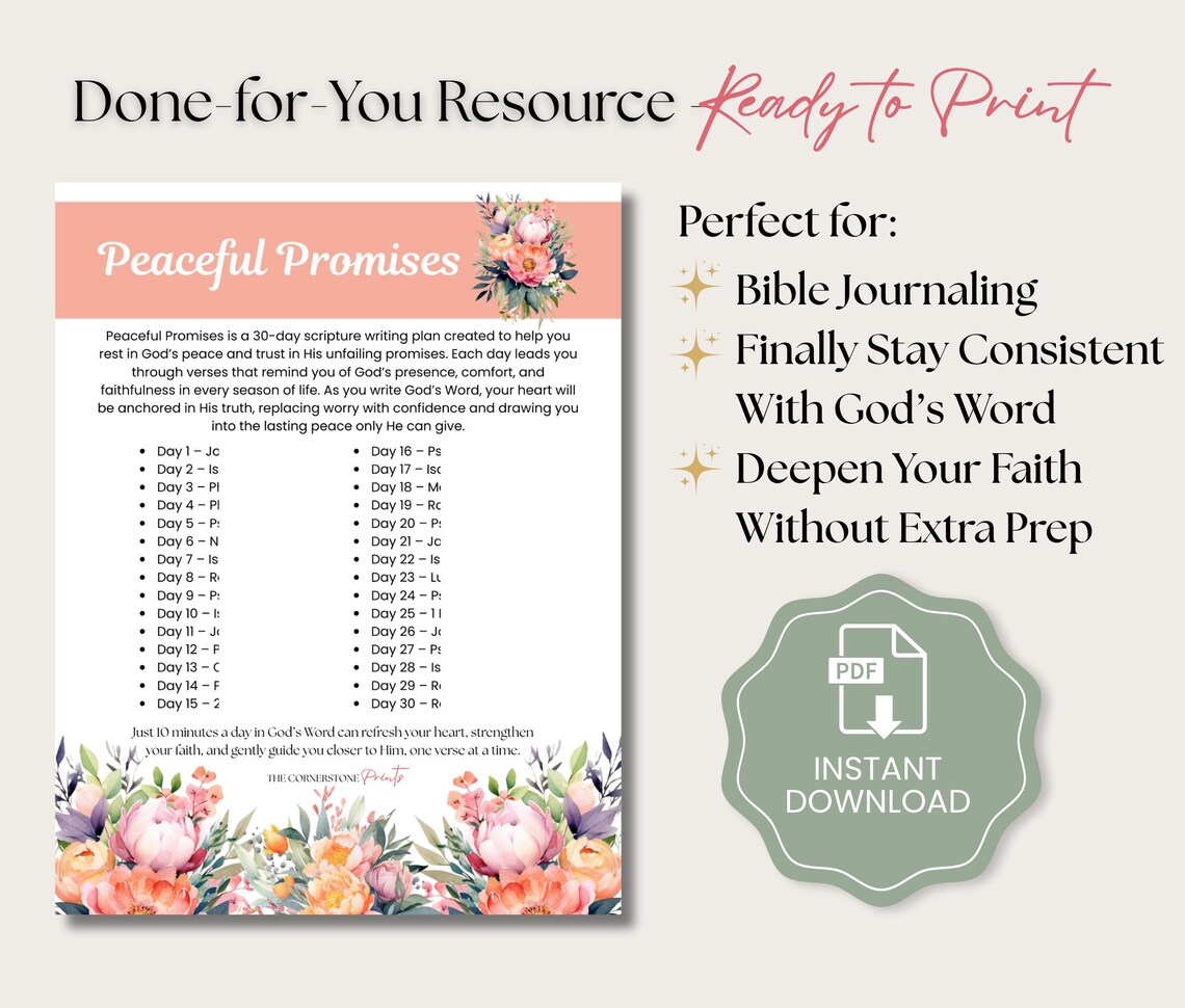 30 Day Scripture Writing Plan, Peaceful Promises Bible Study (PDF Ebook ...