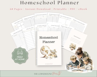 68-Page Homeschool Planner Printable, Lesson Planning eBook