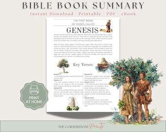 Resumo do livro de Gênesis para imprimir, guia bíblico por capítulos, download instantâneo, PDF, eBook