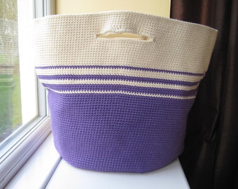 Crocheted Bag - Cotton purple/cream