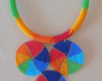 ON SALE African Beaded Necklace, Rainbow Beaded Jewelry, African Necklace, Handmade Necklace, Multicolor Necklace, Gift For Her, Necklace