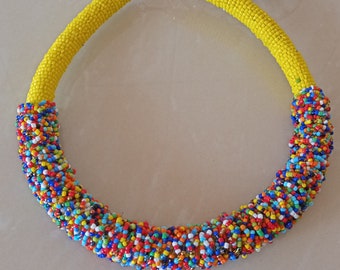 ON SALE African Handmade Necklace, African Beaded Necklace, Masai Beaded Necklace, Yellow African Jewelry, Women Jewelry, Gift For Her