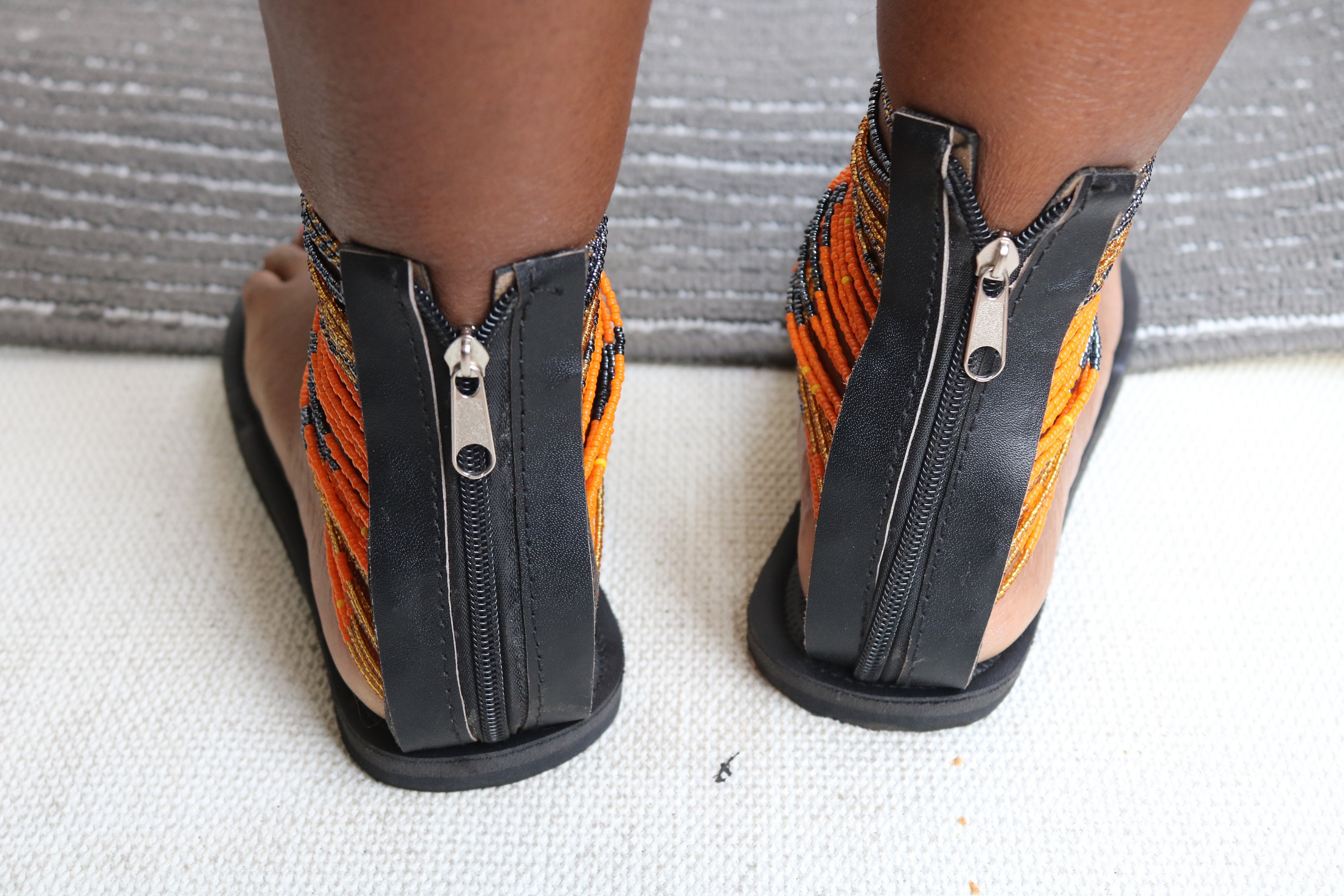 ORANGE LEATHER HANDMADE SANDALS main image 1