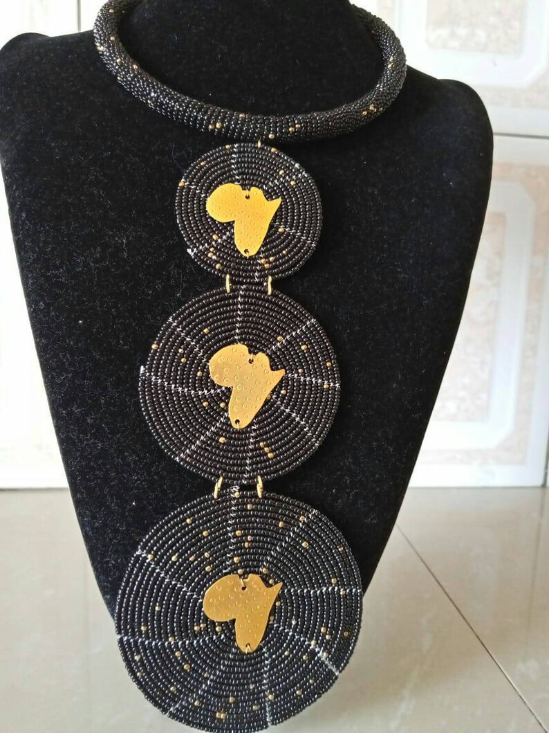African Eye Pendant Statement Necklace - Handcrafted Beaded Tribal Jewelry main image 0