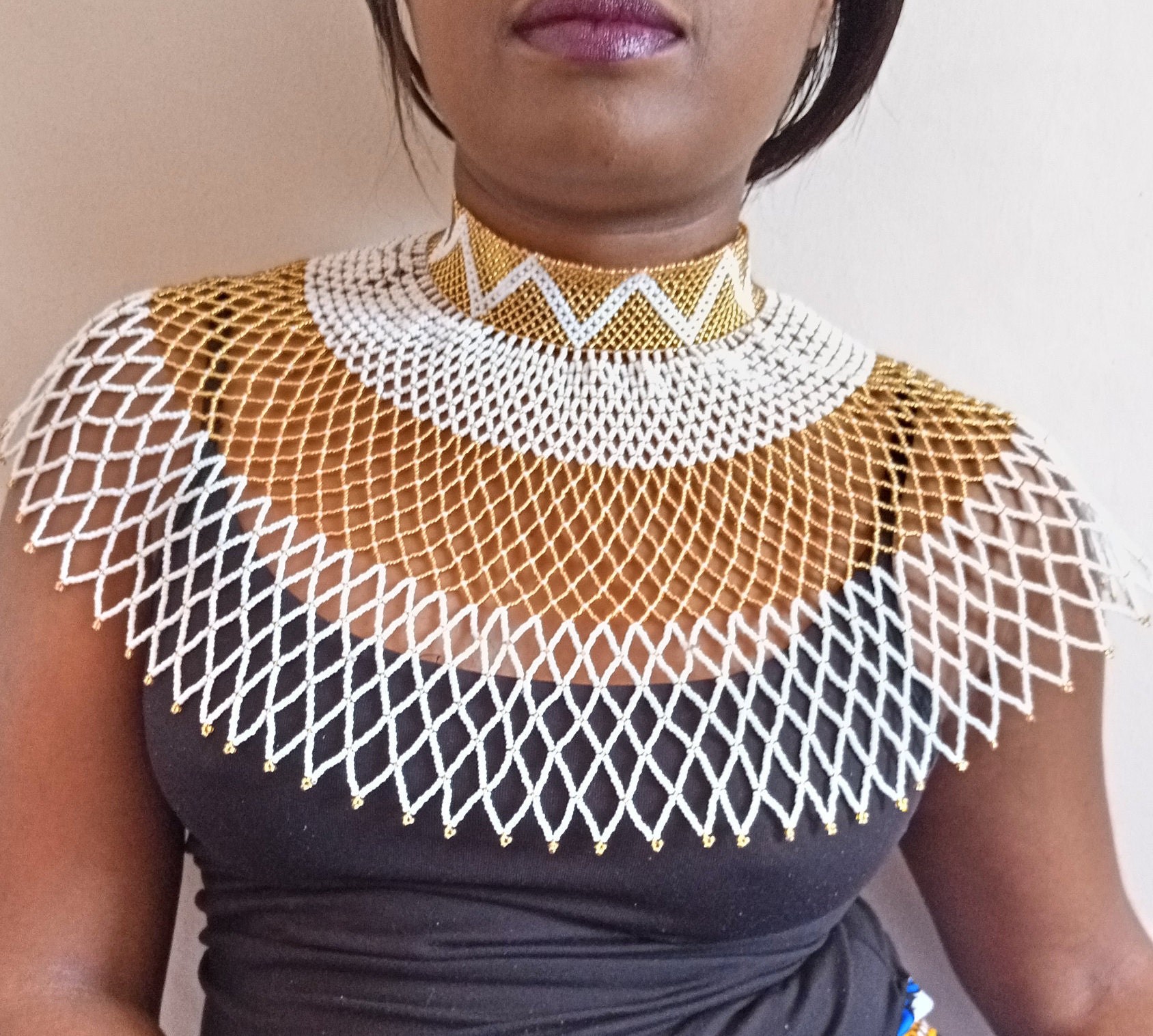 African Zulu Handmade Beaded Collar Necklace LB5037B - SafariWorks Decor