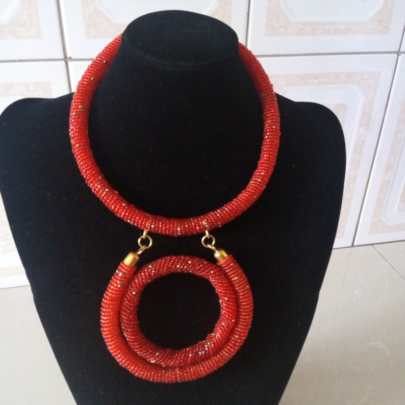 Gift Ideas ON SALE African Beaded Pendant Necklace Women Jewelry Boho Necklace Beaded Necklace African Red Jewelry Tribal Necklace
