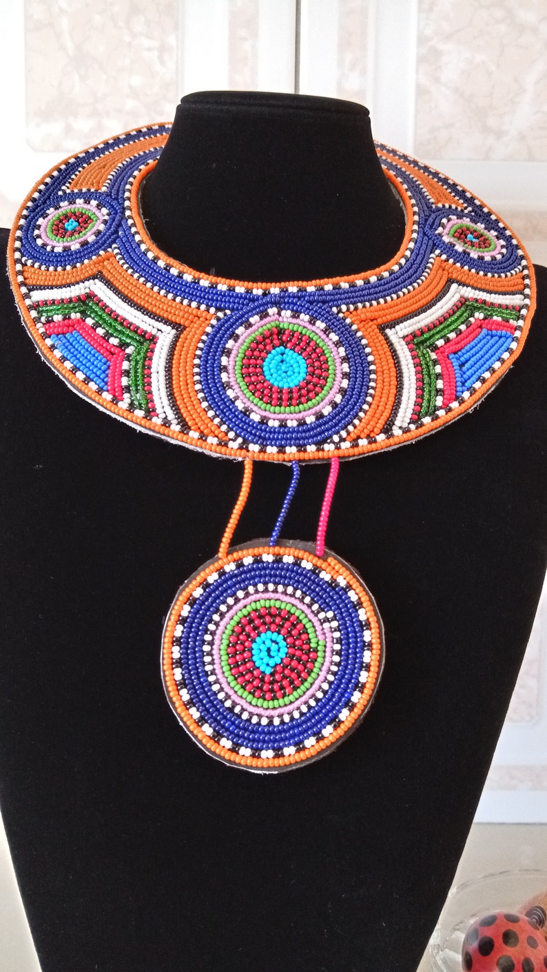 ON SALE Multicolor African beaded collar necklace Masai Etsy
