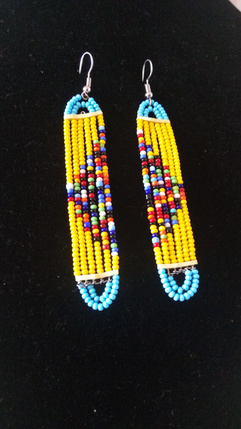 Gift For Her ON SALE Beaded Earrings Yellow Beaded Earrings Women Earrings African Jewelry Hoop Beaded Earrings African Earrings