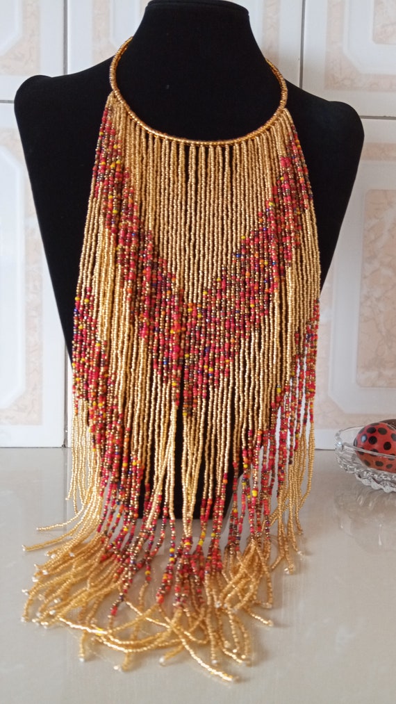 ON SALE African Beaded Necklace Multistrand Necklace Beaded