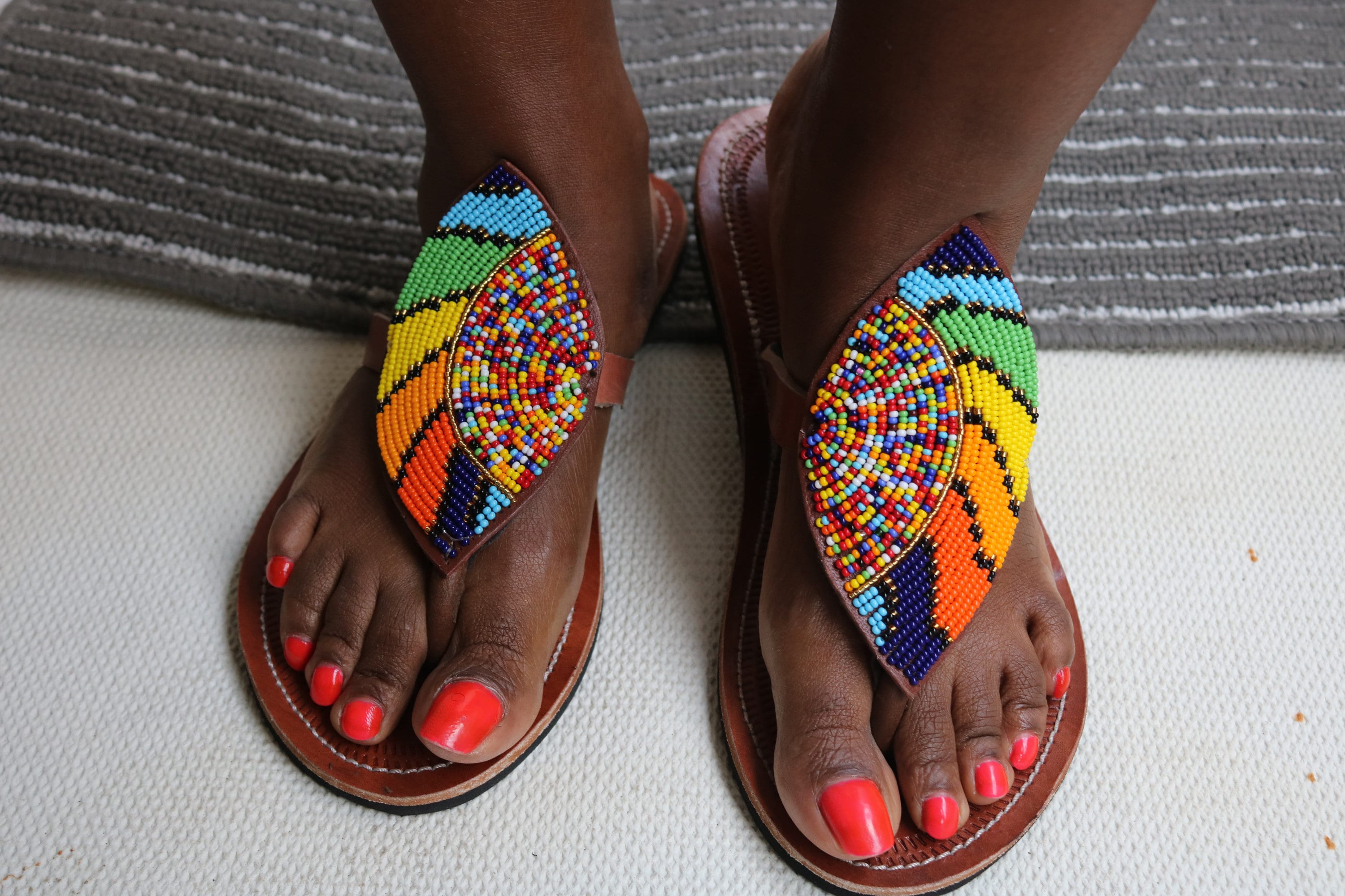 ON SALE Leather Sandals African Beaded Sandals African - Etsy