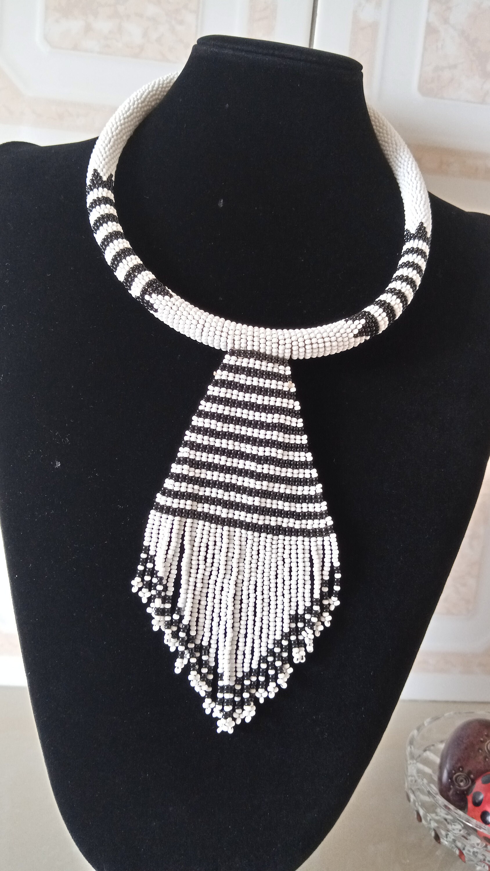 ON SALE White Beaded Pendant Necklace African Jewelry Maasai - Etsy