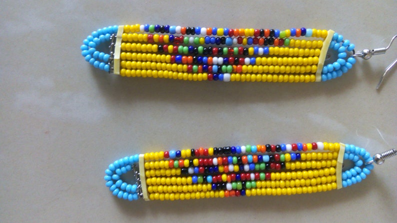 Gift For Her ON SALE Beaded Earrings Yellow Beaded Earrings Women Earrings African Jewelry Hoop Beaded Earrings African Earrings