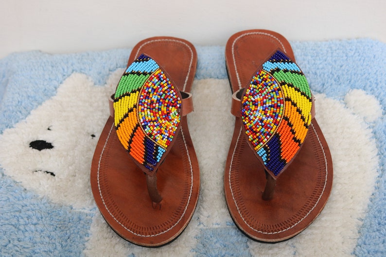 ON SALE Leather Sandals African Beaded Sandals African - Etsy