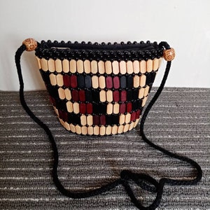 ON SALE African wooden beads crossbody bag, African small bag, Beaded handbag, African woven bag, Summer bag, Mom gift, Woven shoulder bag