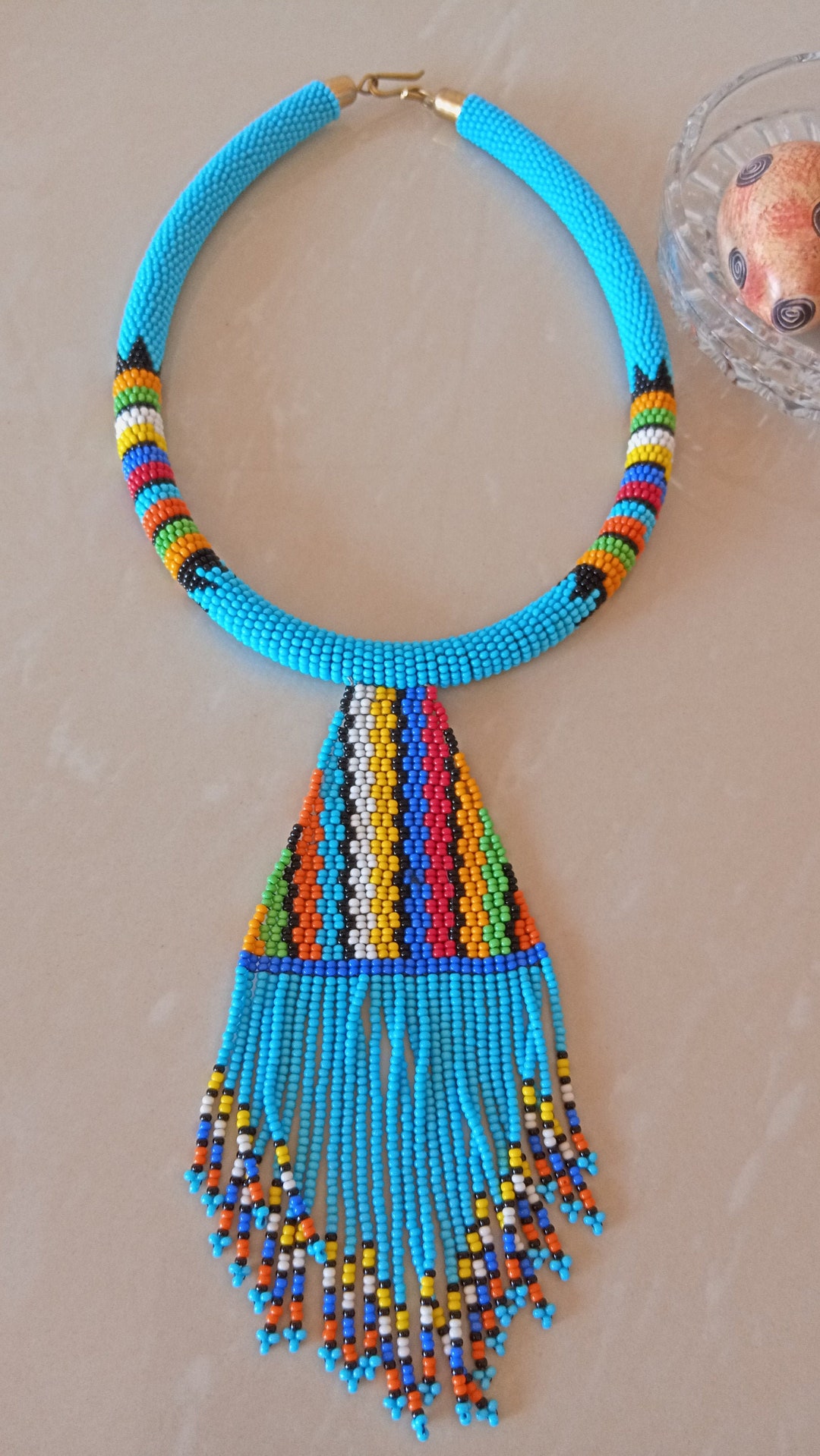 ON SALE Light Blue Beaded Necklace African Jewelry Maasai - Etsy