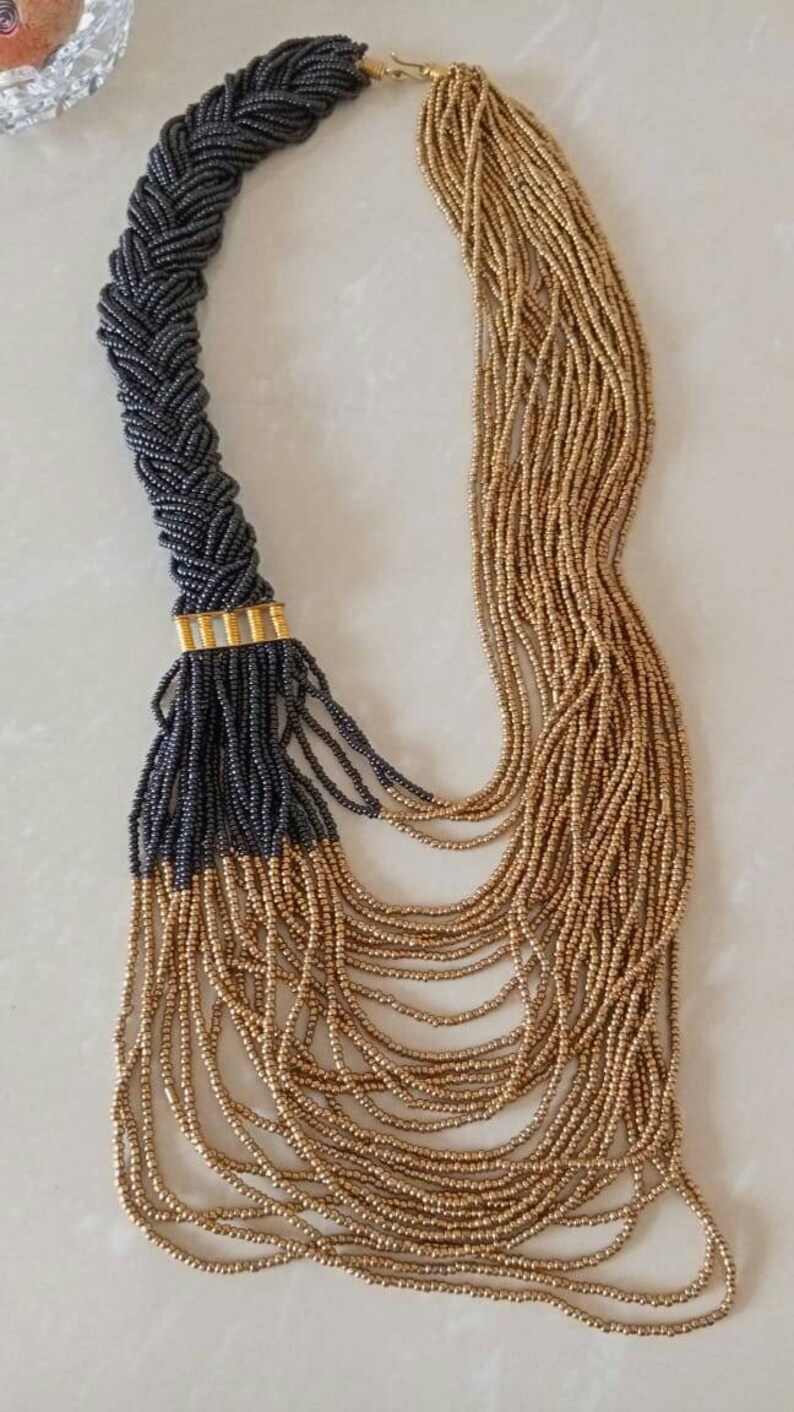 Collier Long Masai Africain – Perles Orange, Femme, Neuf Sans Boîte