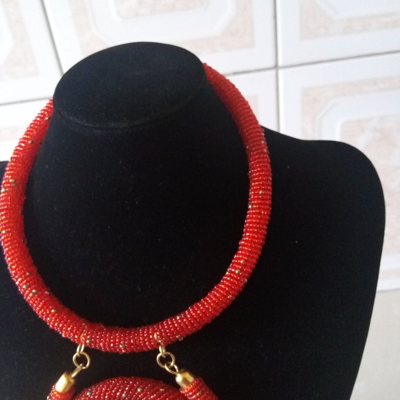 Gift Ideas ON SALE African Beaded Pendant Necklace Women Jewelry Boho Necklace Beaded Necklace African Red Jewelry Tribal Necklace