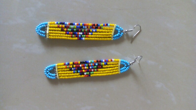 Gift For Her ON SALE Beaded Earrings Yellow Beaded Earrings Women Earrings African Jewelry Hoop Beaded Earrings African Earrings