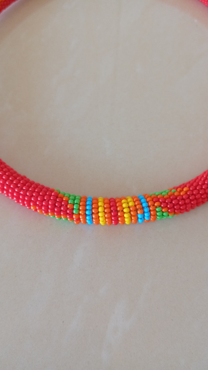 Ethnic Jewelry African Maasai Beaded Necklace Red Zulu Beaded Necklace African Jewelry Gift For Her Statement Necklace