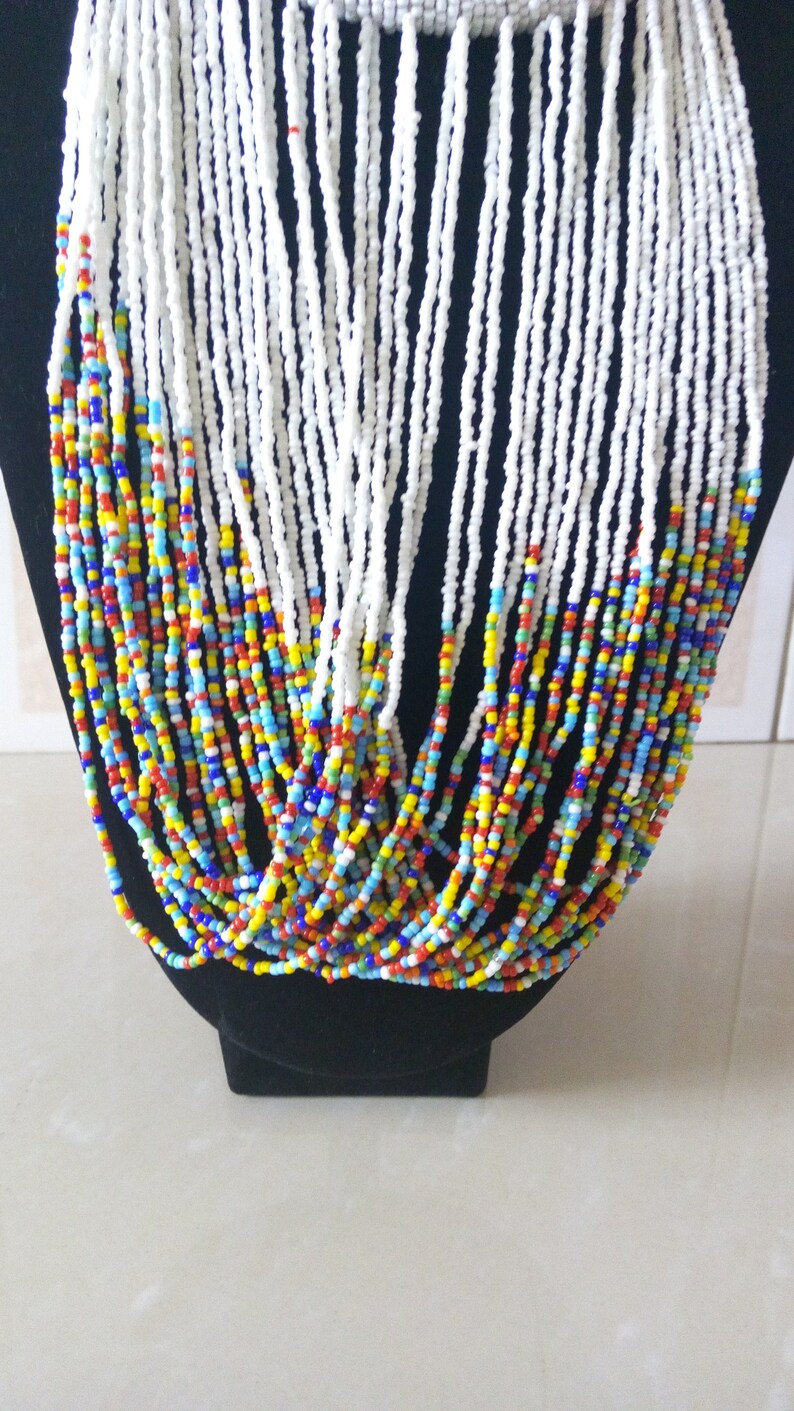 Tribal Jewelry Women Necklaces Mothers Gift African Beaded Jewelry ON SALE Multistrand Beaded Necklace White Beaded Necklace