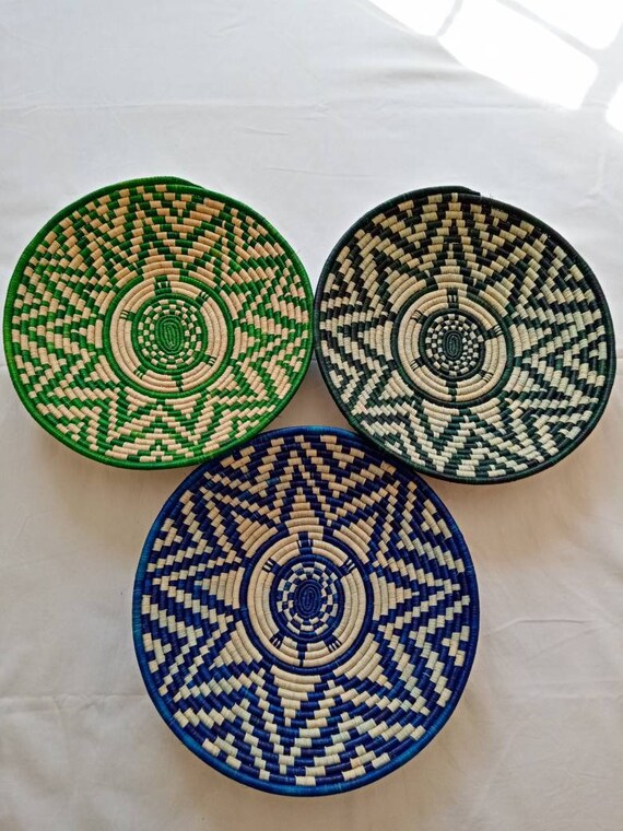 ON SALE Set of 3 Woven Wall Baskets African Wall Basket Etsy