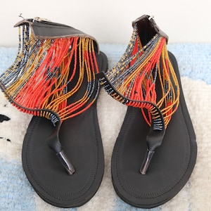 ON SALE Handmade Beaded Sandals, African leather Sandals, Women Shoes, Boho sandals, Summer sandals, Maasai sandals, Africa shoes, Shoes image 2