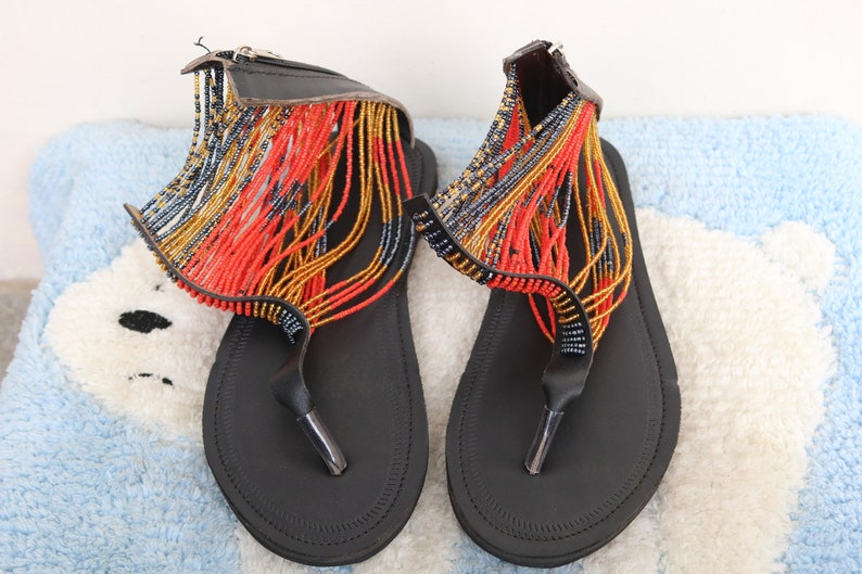 ON SALE Handmade Beaded Sandals, African leather Sandals, Women Shoes, Boho sandals, Summer sandals, Maasai sandals, Africa shoes, Shoes image 2