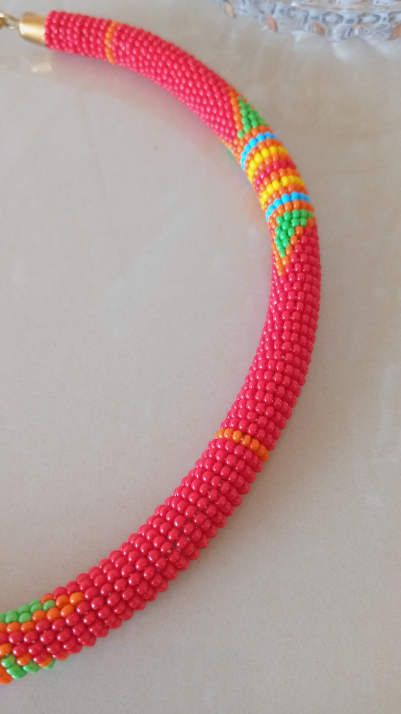 Ethnic Jewelry African Maasai Beaded Necklace Red Zulu Beaded Necklace African Jewelry Gift For Her Statement Necklace