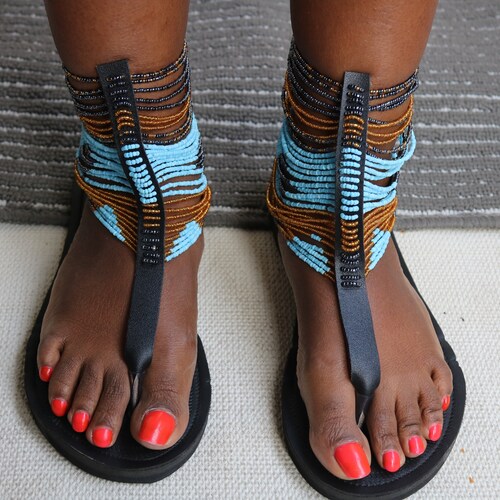 ON SALE Handmade Beaded Sandals African Leather Sandals - Etsy