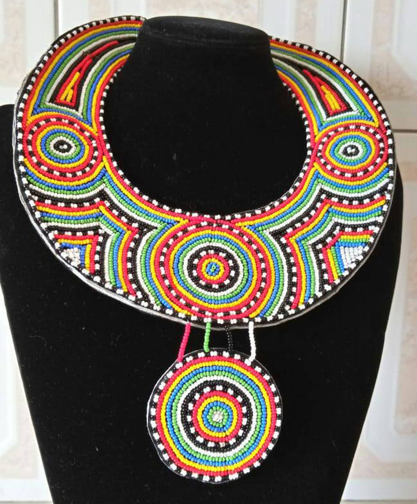 ON SALE African Beaded Collar Necklace Masai Beaded Necklace Etsy