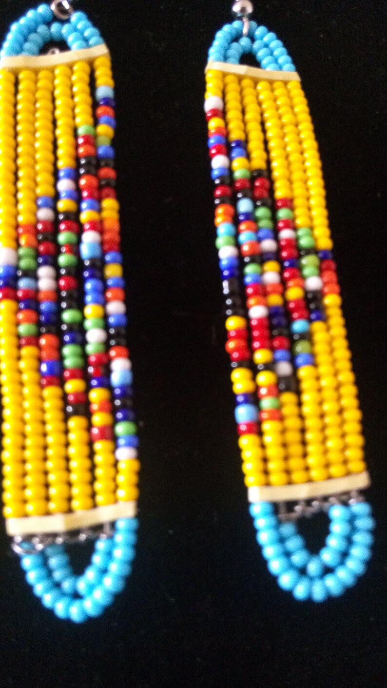 Gift For Her ON SALE Beaded Earrings Yellow Beaded Earrings Women Earrings African Jewelry Hoop Beaded Earrings African Earrings