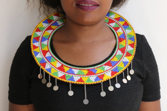 ON SALE Masai wedding necklace African beaded jewelry Ceremonial necklace Women jewelry Gift for her Boho necklace Colorful necklace