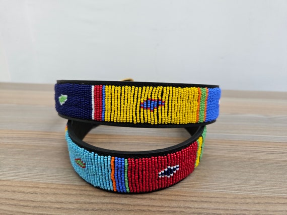 アフリカのハンドメイドベルト、マサイビーズベルト、レザーベルト  