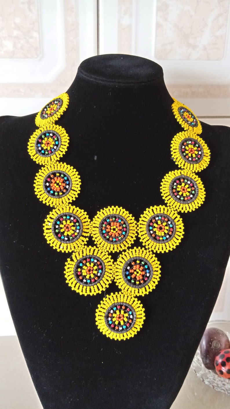 ON SALE Yellow Zulu Beaded Necklace Zulu Beaded Jewelry Etsy